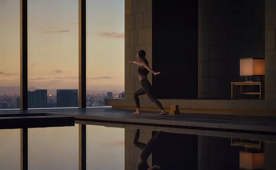 Aman Tokyo indoor pool and skyline