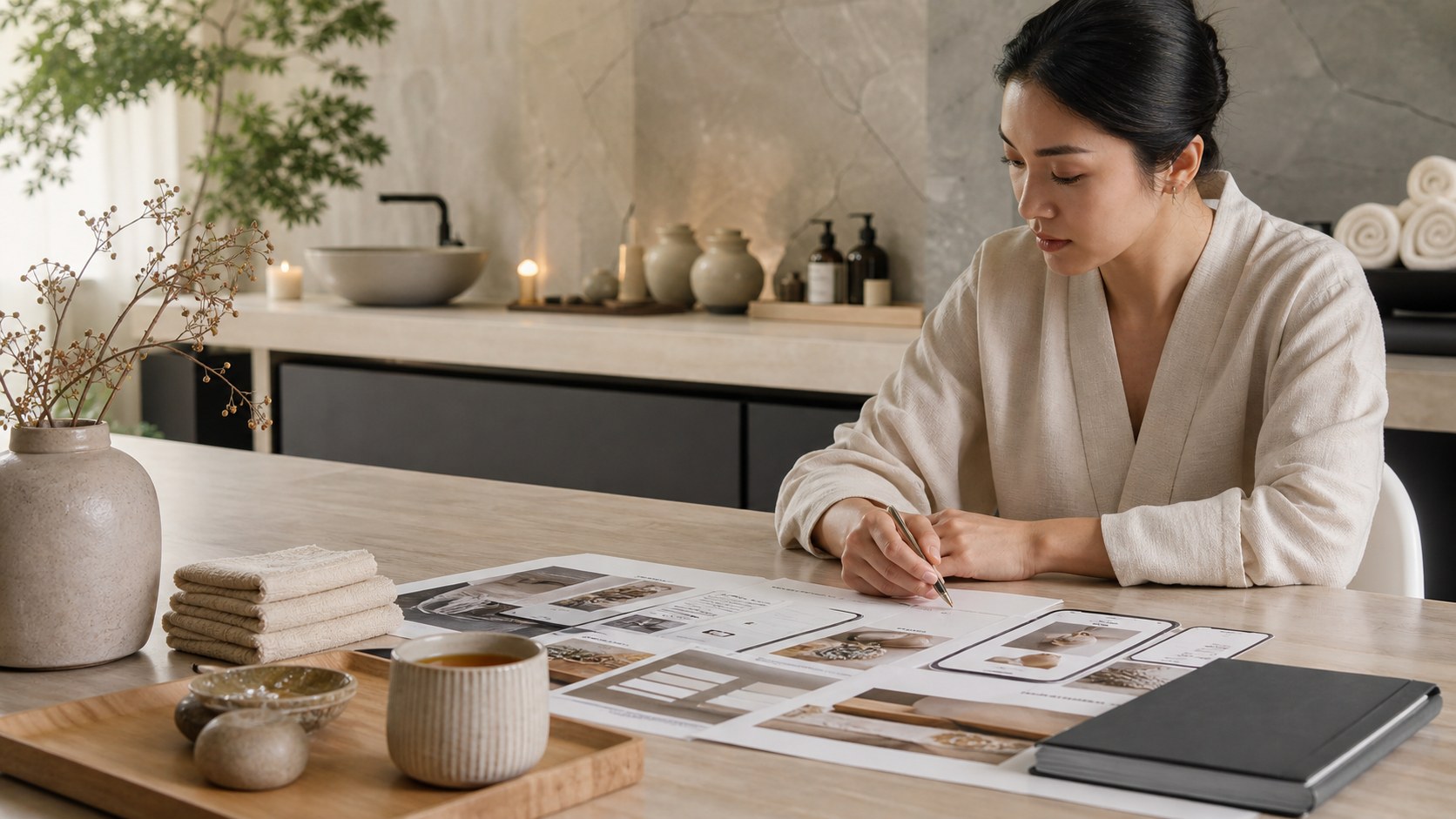 Visual premium de consultoría de spa para crear un sistema de reservas compatible con dispositivos móviles para facilitar a los clientes programar citas