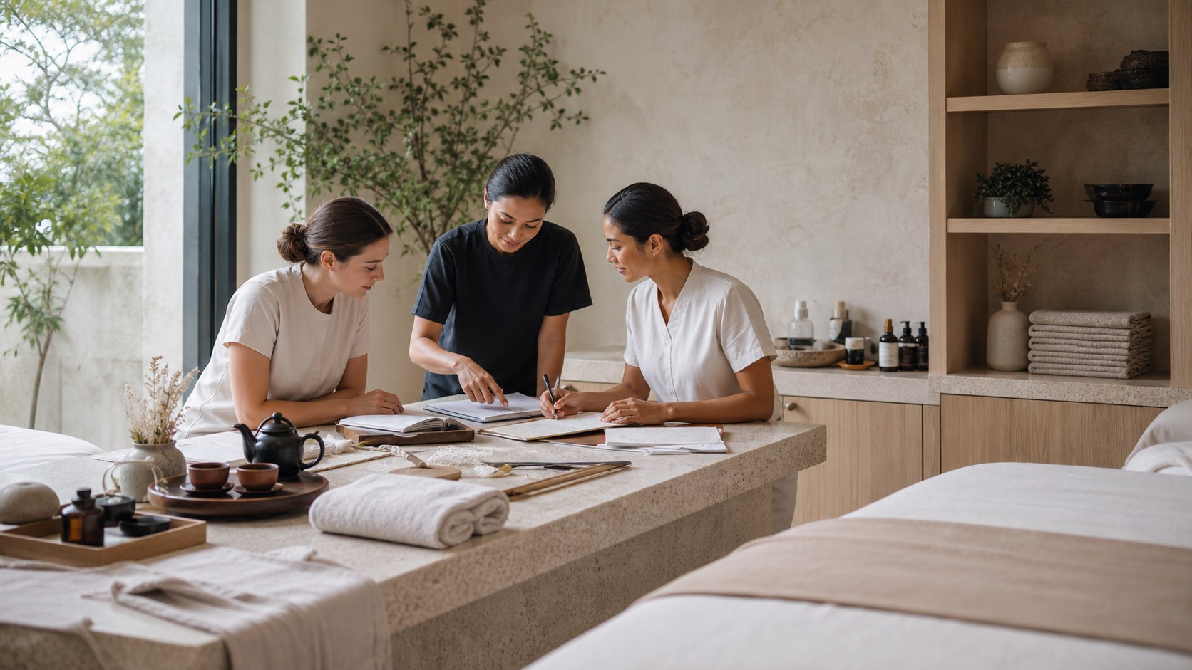 Visuel de conseil en spa haut de gamme pour une consultation de spa à service complet en 2026 : échéancier, livrables et décisions