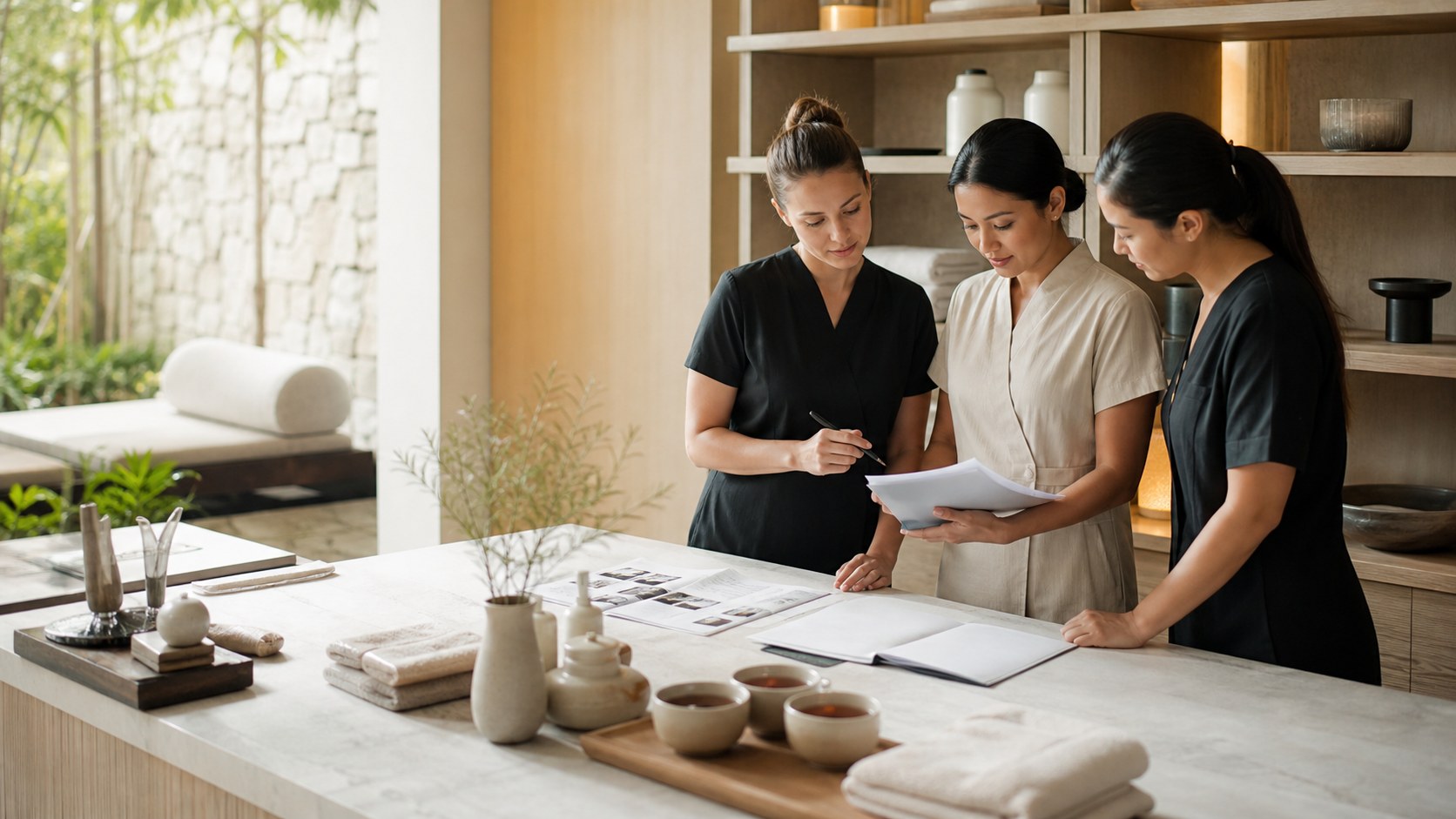 Premium-Spa-Beratungsvisual zur Gestaltung multisensorischer Spa-Erlebnisse, die die Entspannung vertiefen
