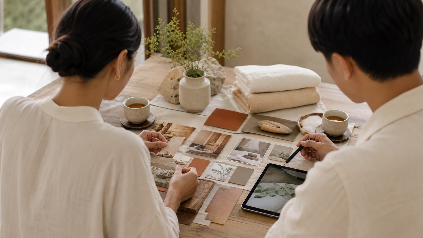Spa marketing strategy workshop with offer cards and guest journey notes