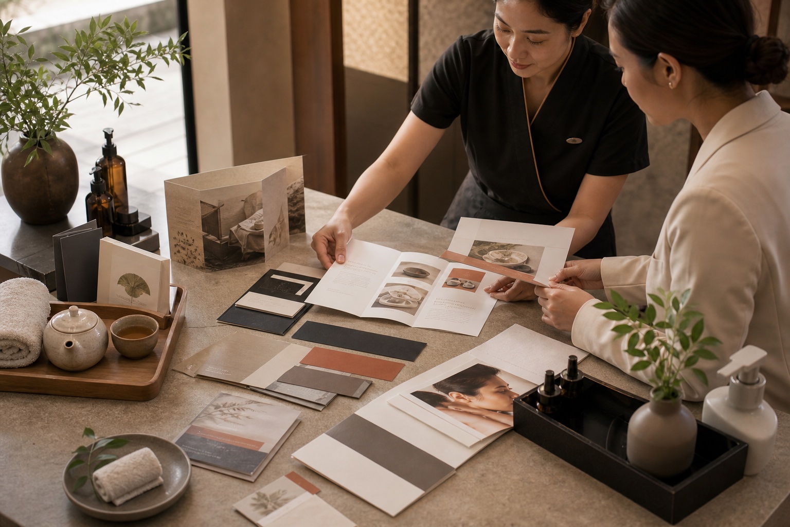 Visual and copy proofs prepared for a premium spa website experience