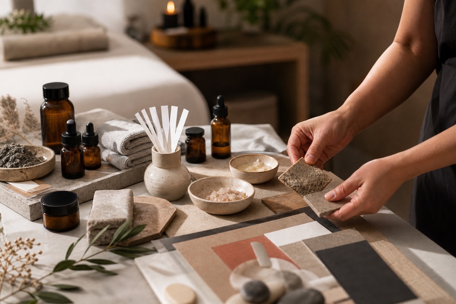 Product and ritual details selected for close-up service storytelling